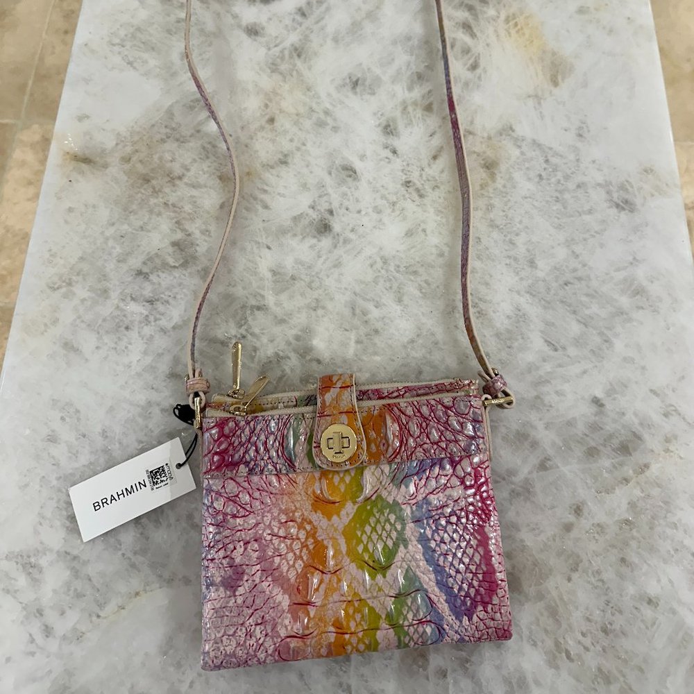 Brahmin Mina Optimism Melbourne Embossed Genuine Leather Crossbody Bag